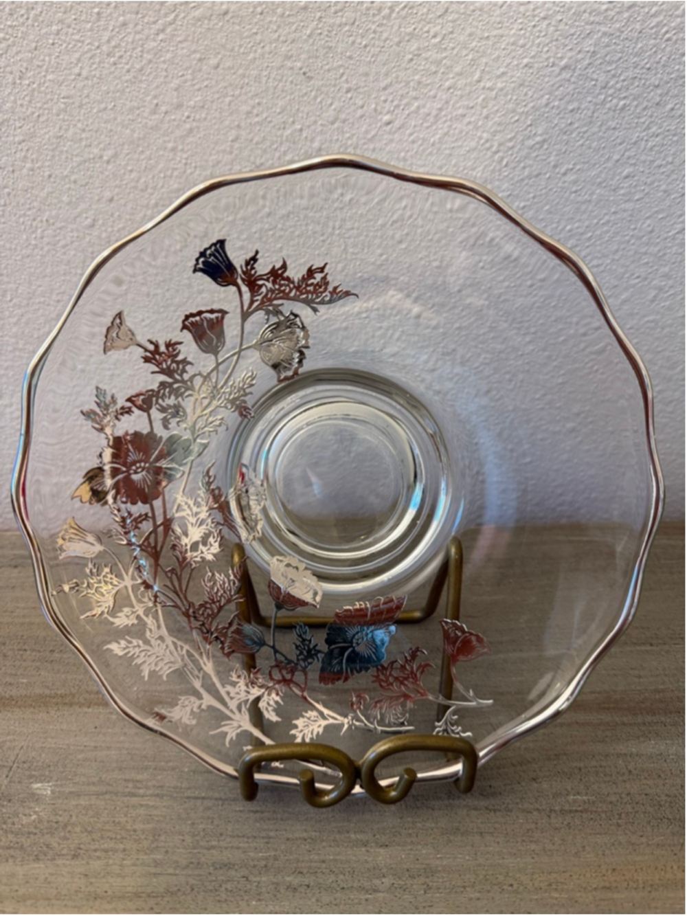 Vintage Silver City Glass Flanders Poppy Sterling Silver Overlay Serving Bowl 8"